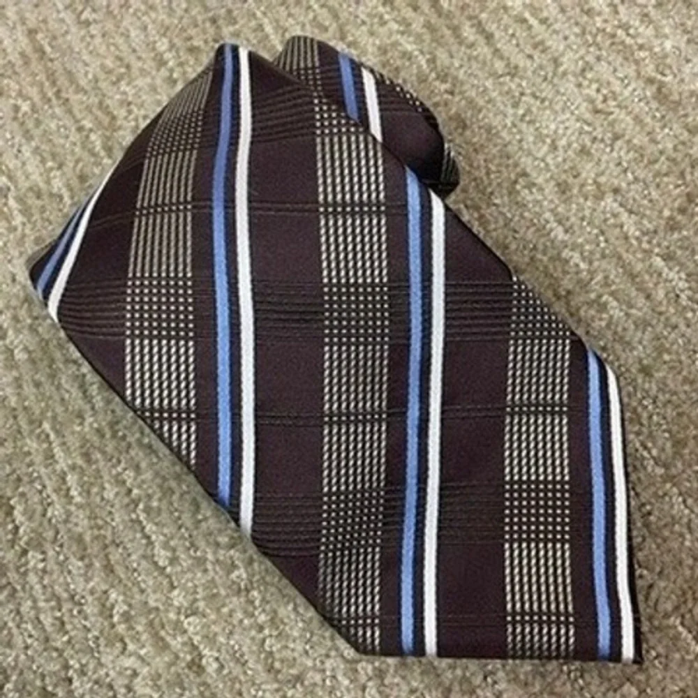 Donald J. Trump Silk Tie Mens Brown Blue Plaid Signature‎ Collection Repp Office